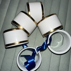 Vintage Porcelain Napkin Rings‎ Set of 6 White with Gold Trim